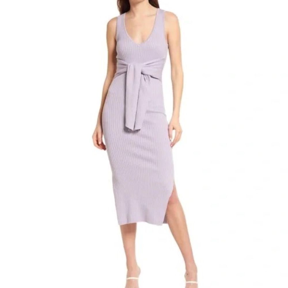 Good American Lilac Ribbed Knit Bodycon Sleeveless Midi Dress | Size 3 (L)